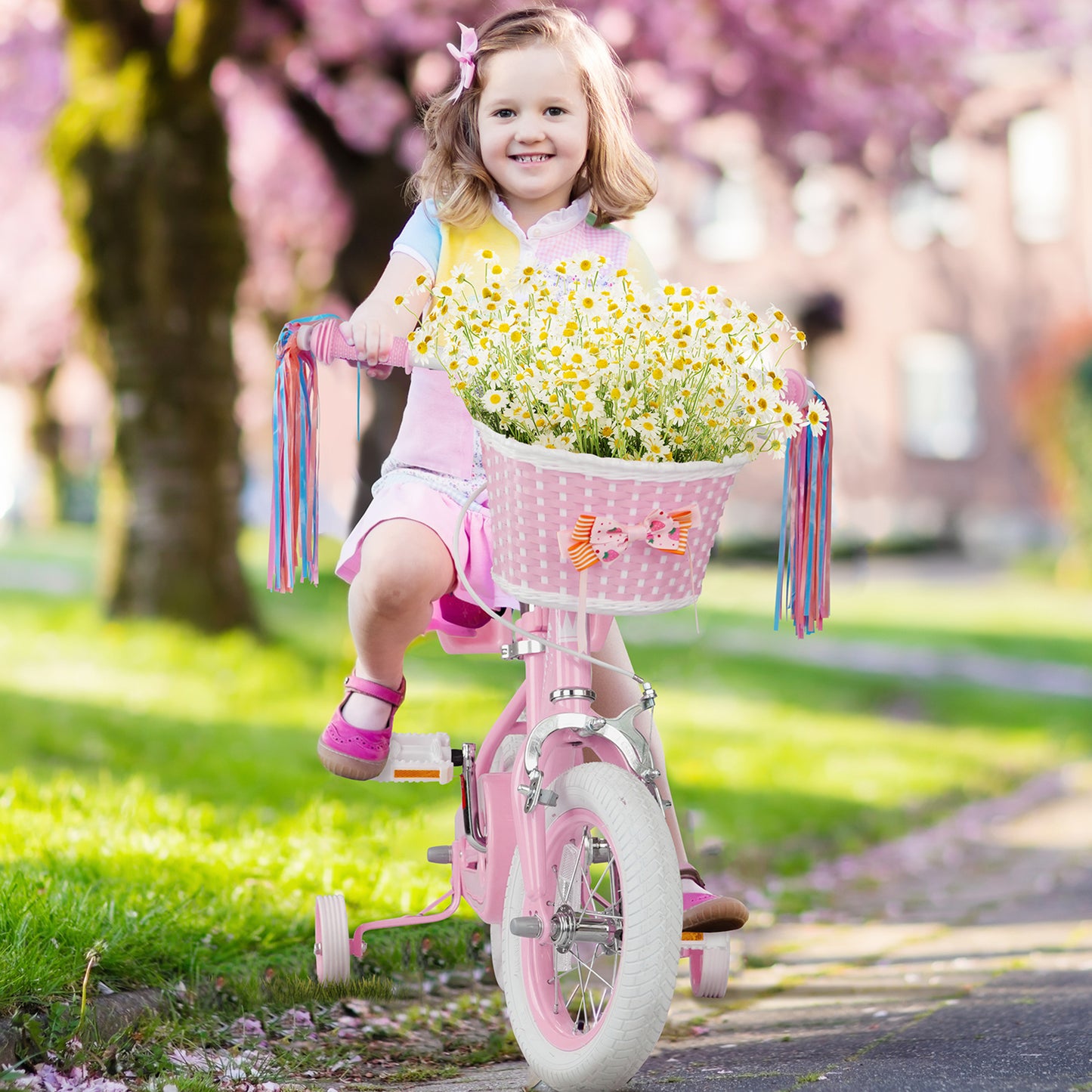 KORIMEFA Kids Bike for Toddlers and Kids Ages 2-7 Years, 12 14 16 Inch Girls Bikes with Training Wheels, Doll Seat, Streamers and Basket, Toddler Bike, Multiple Colors