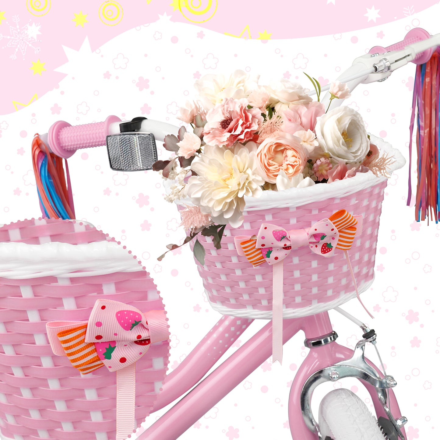 KORIMEFA Kids Bike for Toddlers and Kids Ages 2-7 Years, 12 14 16 Inch Girls Bikes with Training Wheels, Doll Seat, Streamers and Basket, Toddler Bike, Multiple Colors