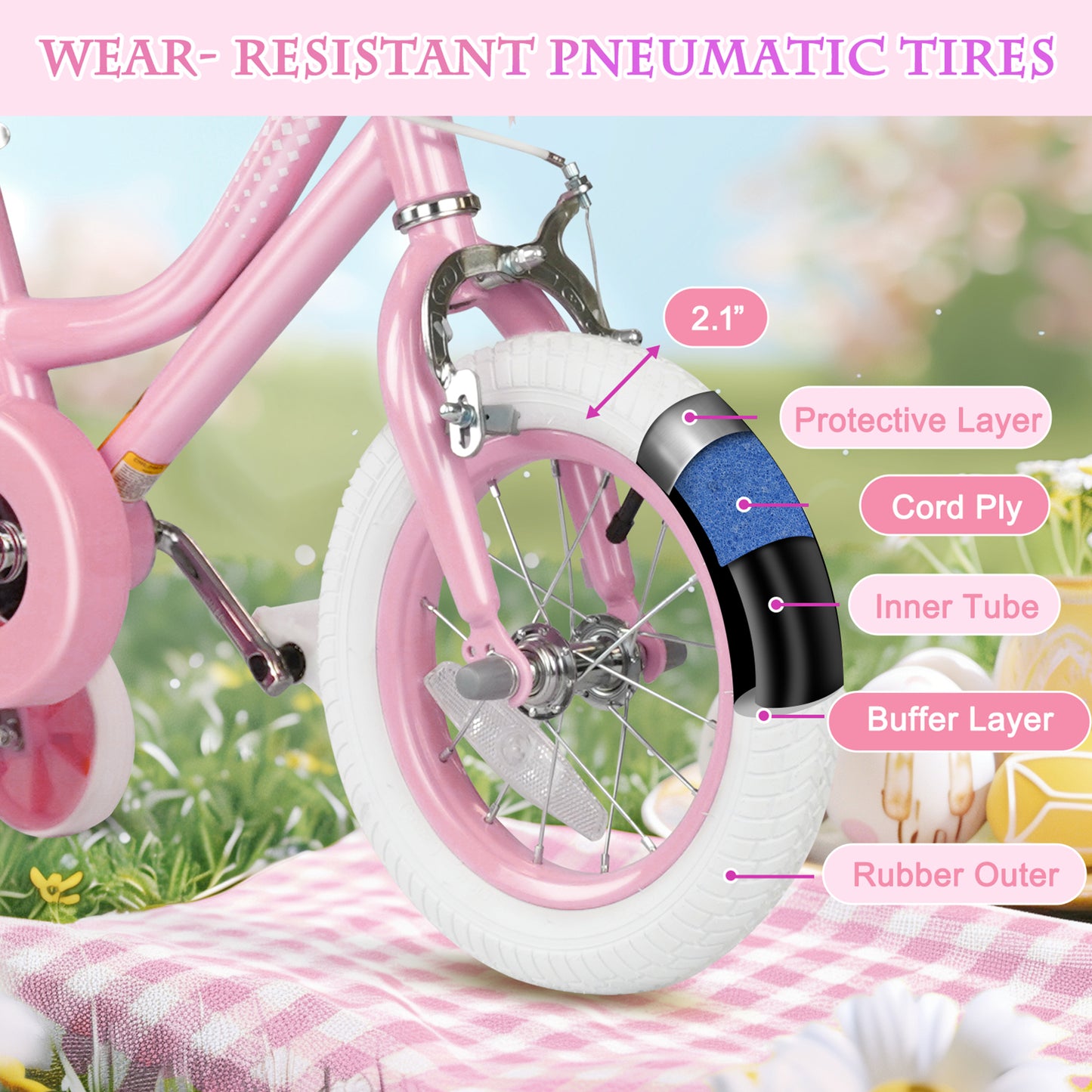 KORIMEFA Kids Bike for Toddlers and Kids Ages 2-7 Years, 12 14 16 Inch Girls Bikes with Training Wheels, Doll Seat, Streamers and Basket, Toddler Bike, Multiple Colors