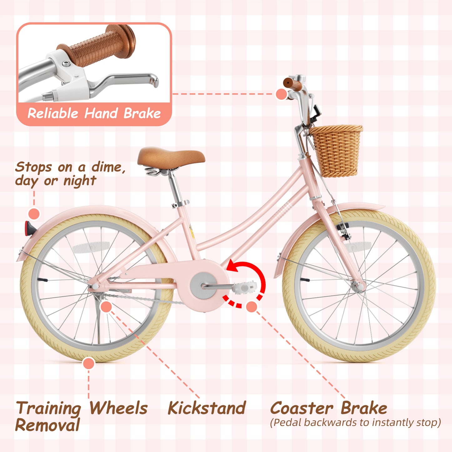 Girls Bike for 2-13 Years Old Kids,12 14 16 Inch Kids Bike with Training Wheels & Basket, 20 Inch Children Bicycles with Handbrake & Kickstand, Multiple Colors