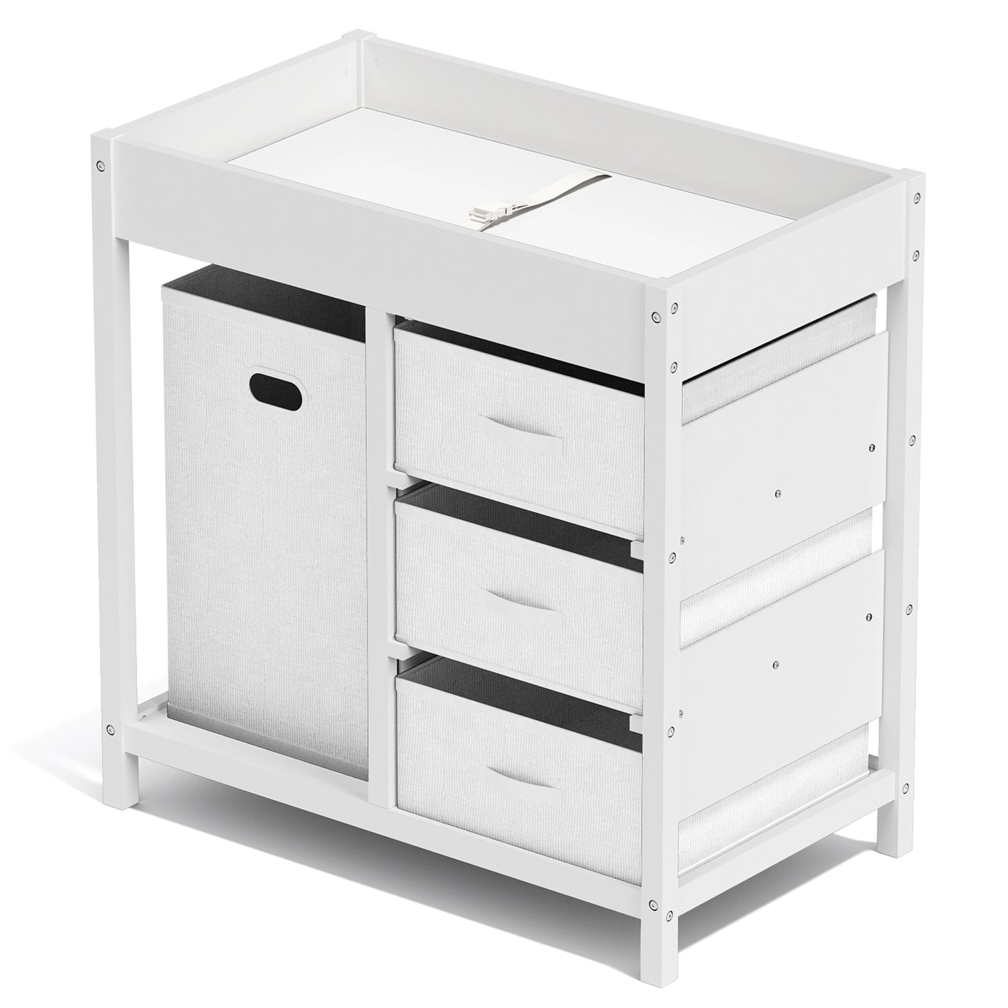 Baby Changing Table with 3 Storage Drawers & Hamper , Portable Diaper Station, Space-Saving Nursery Organizer , Easy Assembly (White)