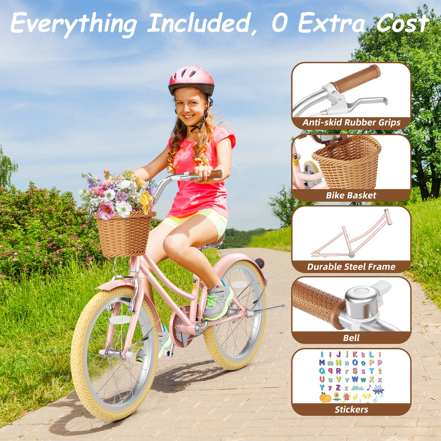Girls Bike for 2-13 Years Old Kids,12 14 16 Inch Kids Bike with Training Wheels & Basket, 20 Inch Children Bicycles with Handbrake & Kickstand, Multiple Colors