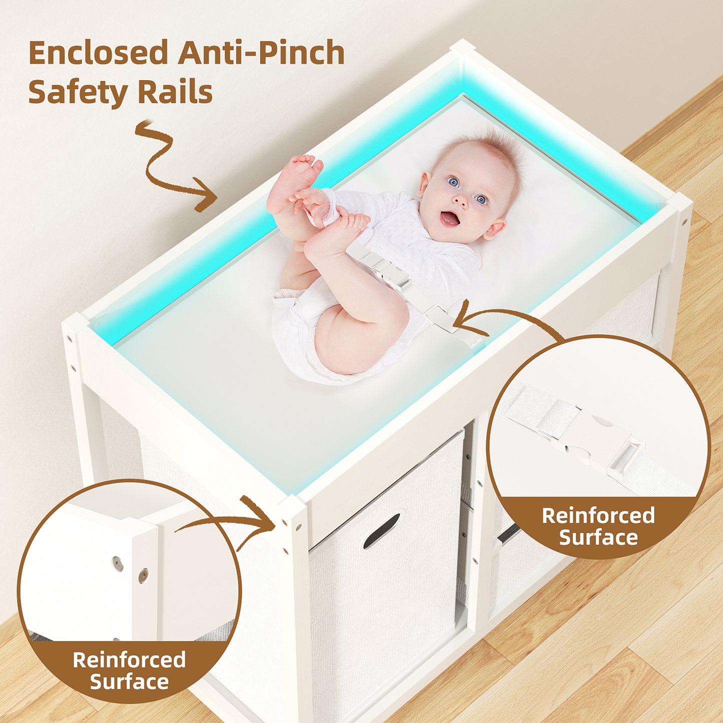 Baby Changing Table with 3 Storage Drawers & Hamper , Portable Diaper Station, Space-Saving Nursery Organizer , Easy Assembly (White)