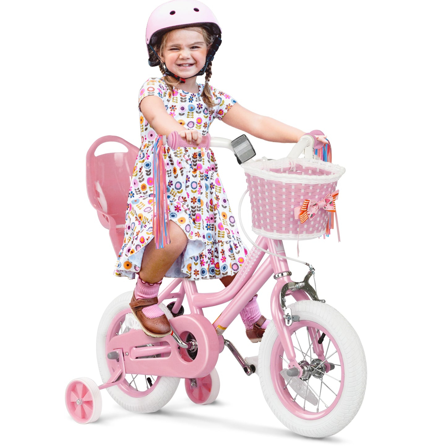 KORIMEFA Kids Bike for Toddlers and Kids Ages 2-7 Years, 12 14 16 Inch Girls Bikes with Training Wheels, Doll Seat, Streamers and Basket, Toddler Bike, Multiple Colors