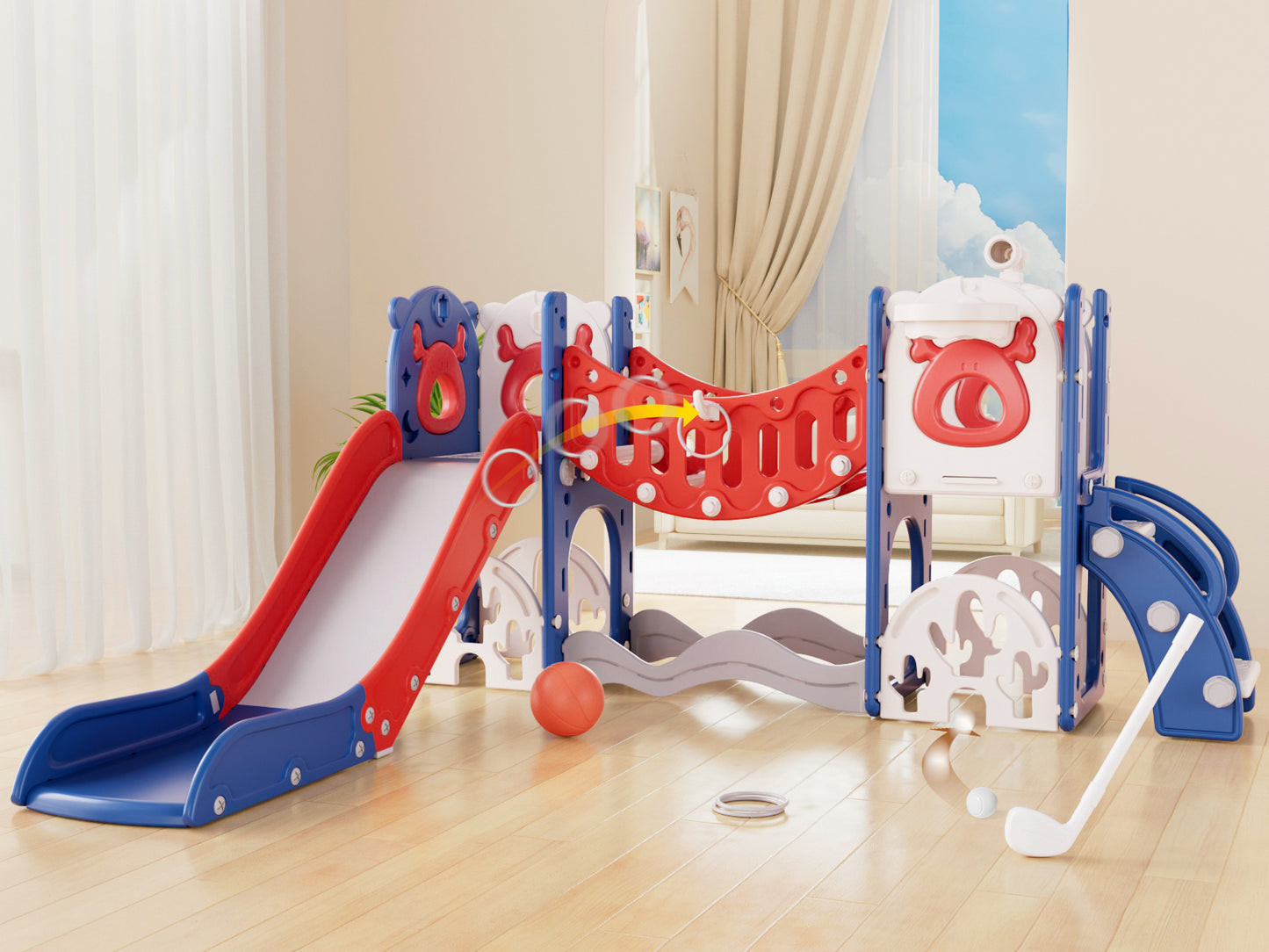Toddler Slide and Swing Set, Kid Slide for Toddlers Age 1-3, Baby Slide with Basketball Hoop, Indoor Outdoor Slide Toddler Playset Toddler Playground
