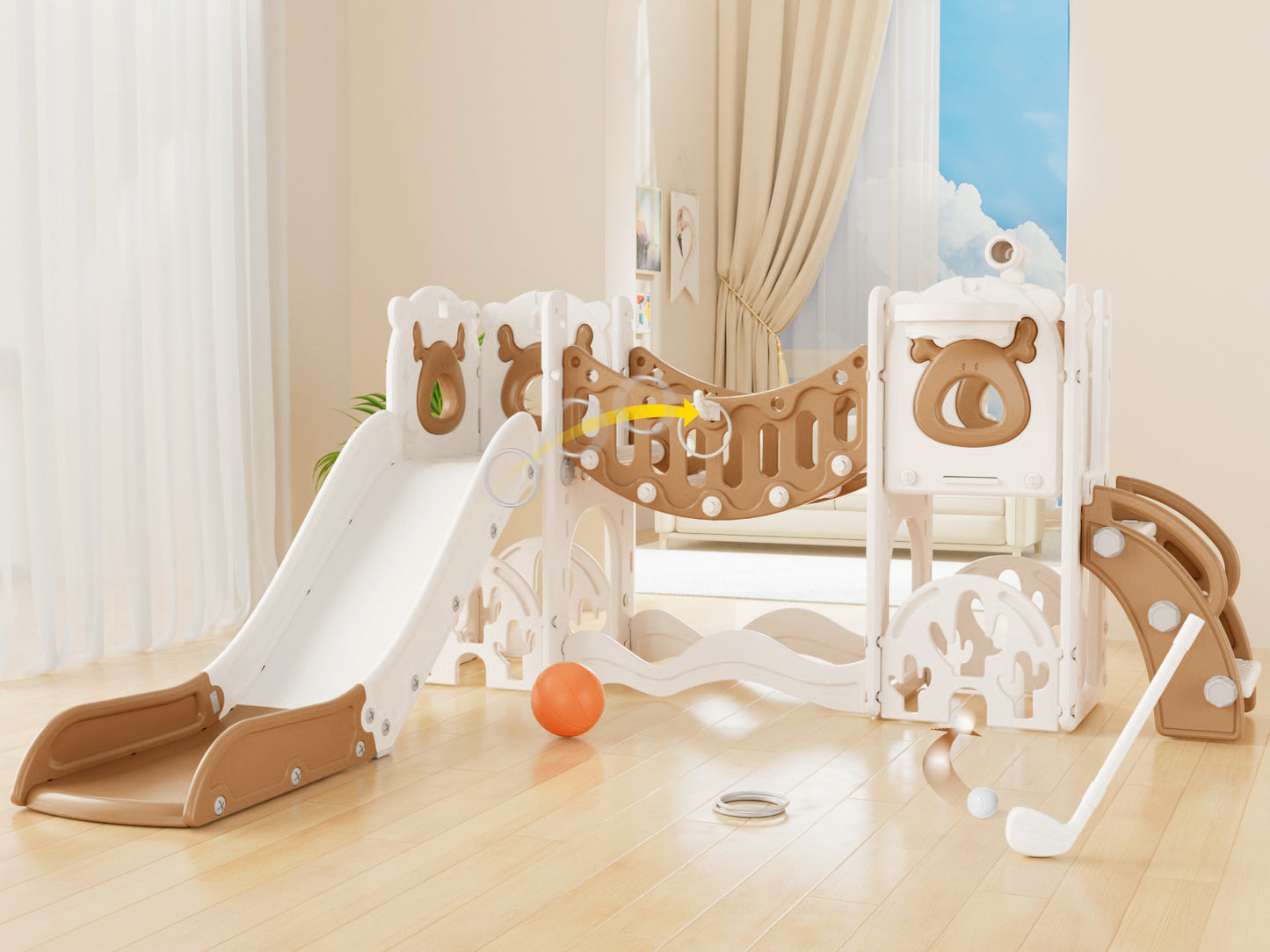 Toddler Slide and Swing Set, Kid Slide for Toddlers Age 1-3, Baby Slide with Basketball Hoop, Indoor Outdoor Slide Toddler Playset Toddler Playground