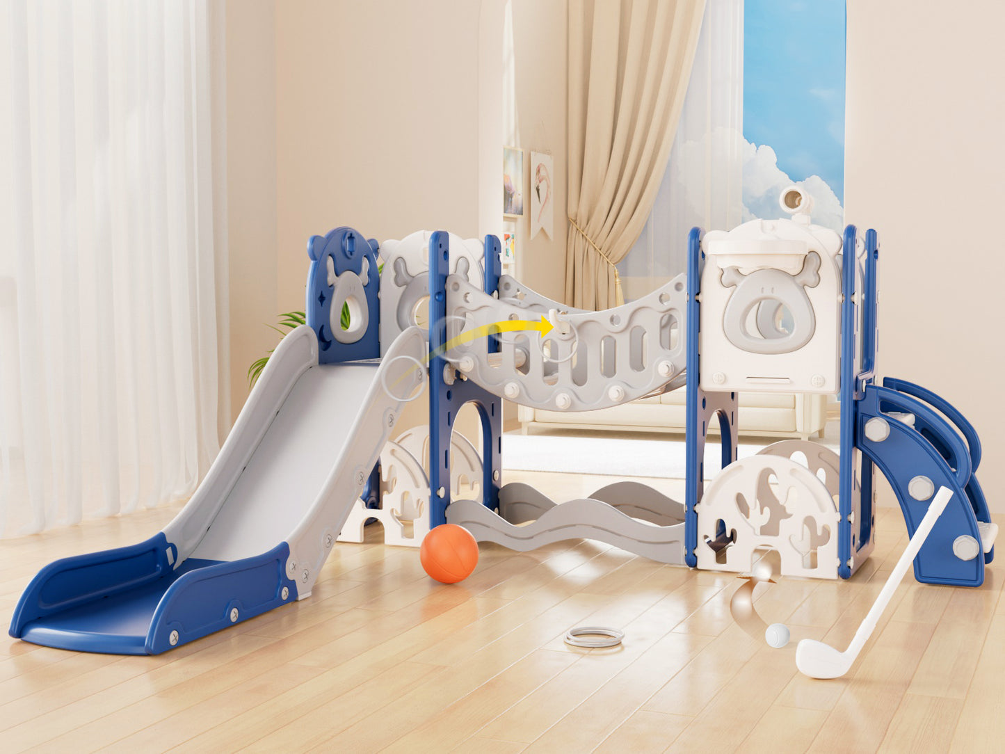 Toddler Slide and Swing Set, Kid Slide for Toddlers Age 1-3, Baby Slide with Basketball Hoop, Indoor Outdoor Slide Toddler Playset Toddler Playground