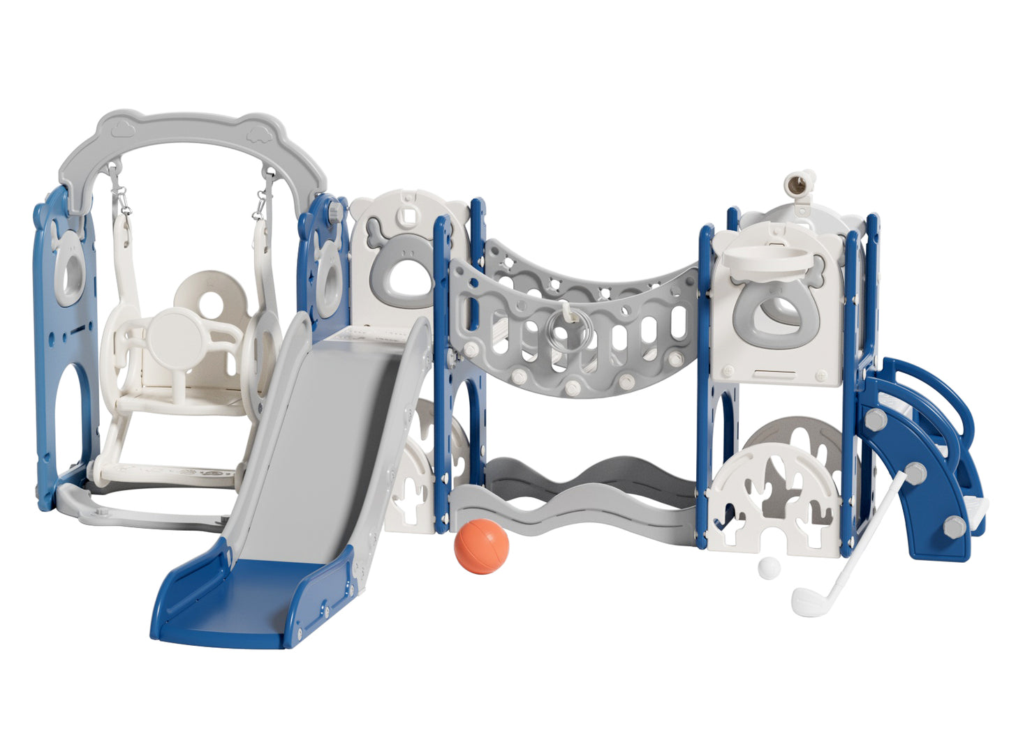 Kids Slide Set with Climber, Toddler Climber Slide Play Set with Basketball Hoop, Tunnel, Bus Playhouse Outdoor Indoor Slide Playset Age 1-6