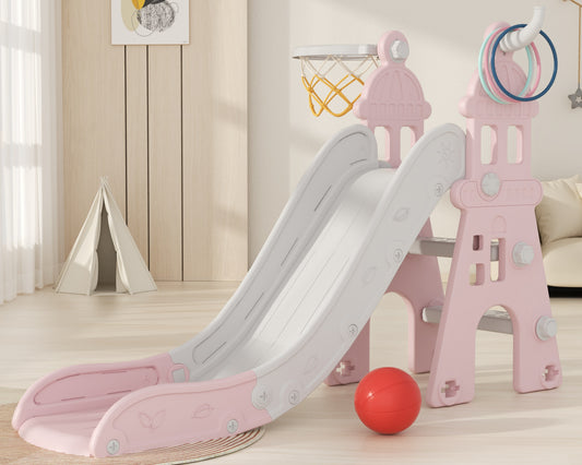 XJD 3 in 1 Toddler Slide for Kids 1-3, Toddler Slide Climber Set for Indoor Outdoor, Freestanding Baby Slide, Basketball Hoop, Ring-toss Game, and Ball for Boys & Girls (Blue)
