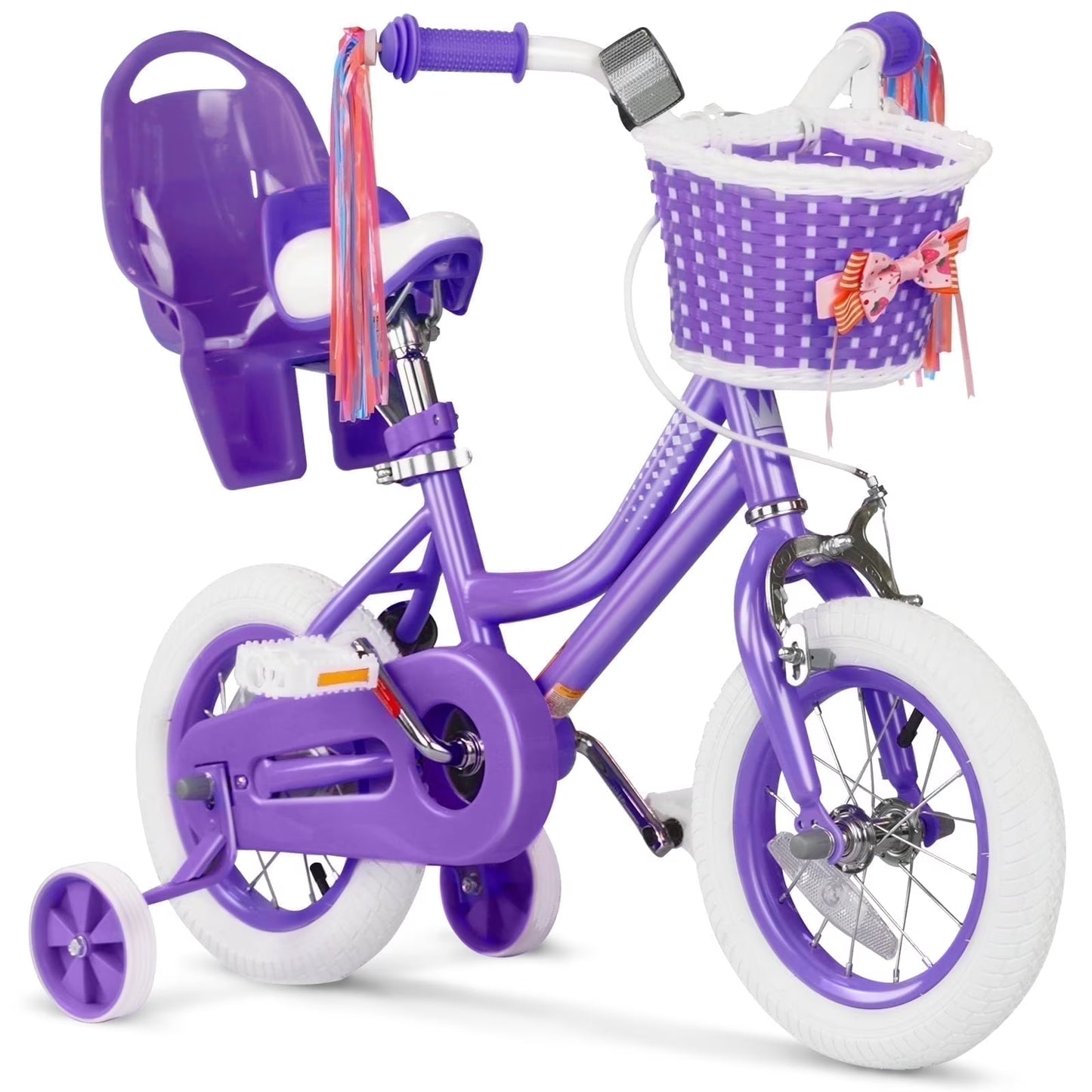 XJD Girls Bike for Toddlers 3-9 Years Old Kids, 12 14 16 Inch Kids Bike with Training Wheels, Streamers, Basket and Doll Seat, Children Bicycles with Handbrake