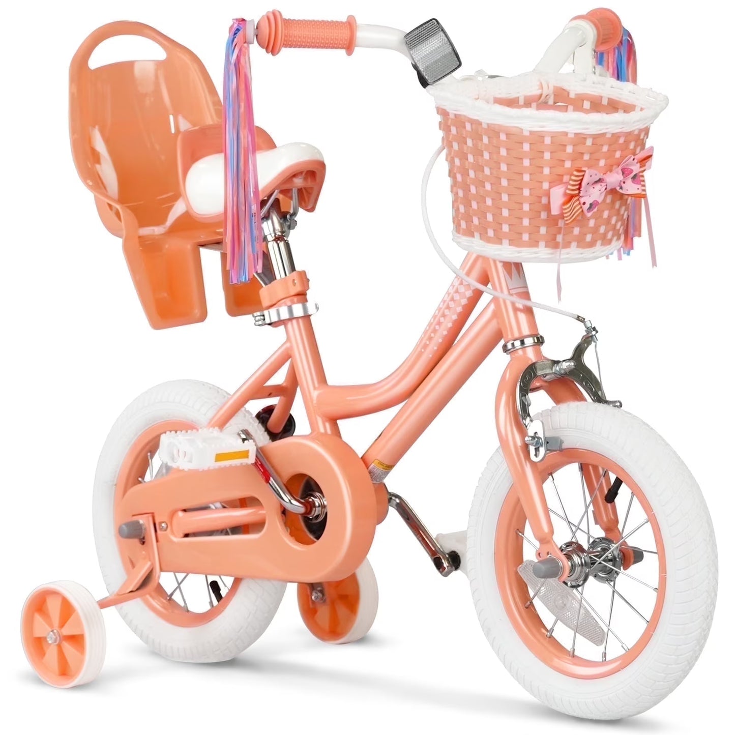 XJD Girls Bike for Toddlers 3-9 Years Old Kids, 12 14 16 Inch Kids Bike with Training Wheels, Streamers, Basket and Doll Seat, Children Bicycles with Handbrake