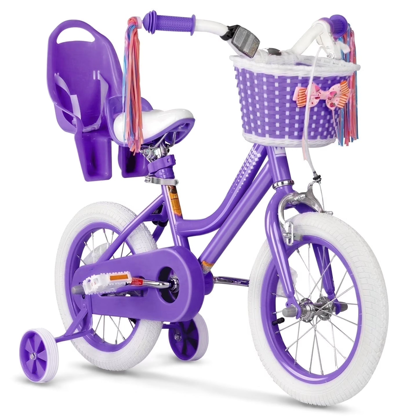 XJD Girls Bike for Toddlers 3-9 Years Old Kids, 12 14 16 Inch Kids Bike with Training Wheels, Streamers, Basket and Doll Seat, Children Bicycles with Handbrake