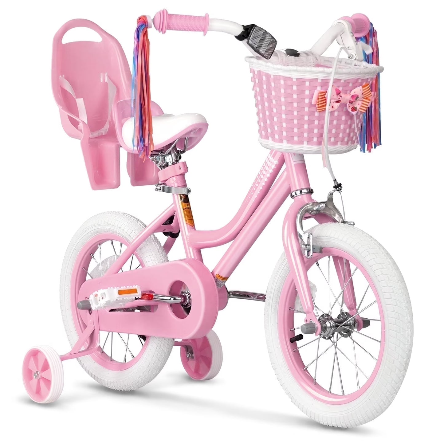 XJD Girls Bike for Toddlers 3-9 Years Old Kids, 12 14 16 Inch Kids Bike with Training Wheels, Streamers, Basket and Doll Seat, Children Bicycles with Handbrake