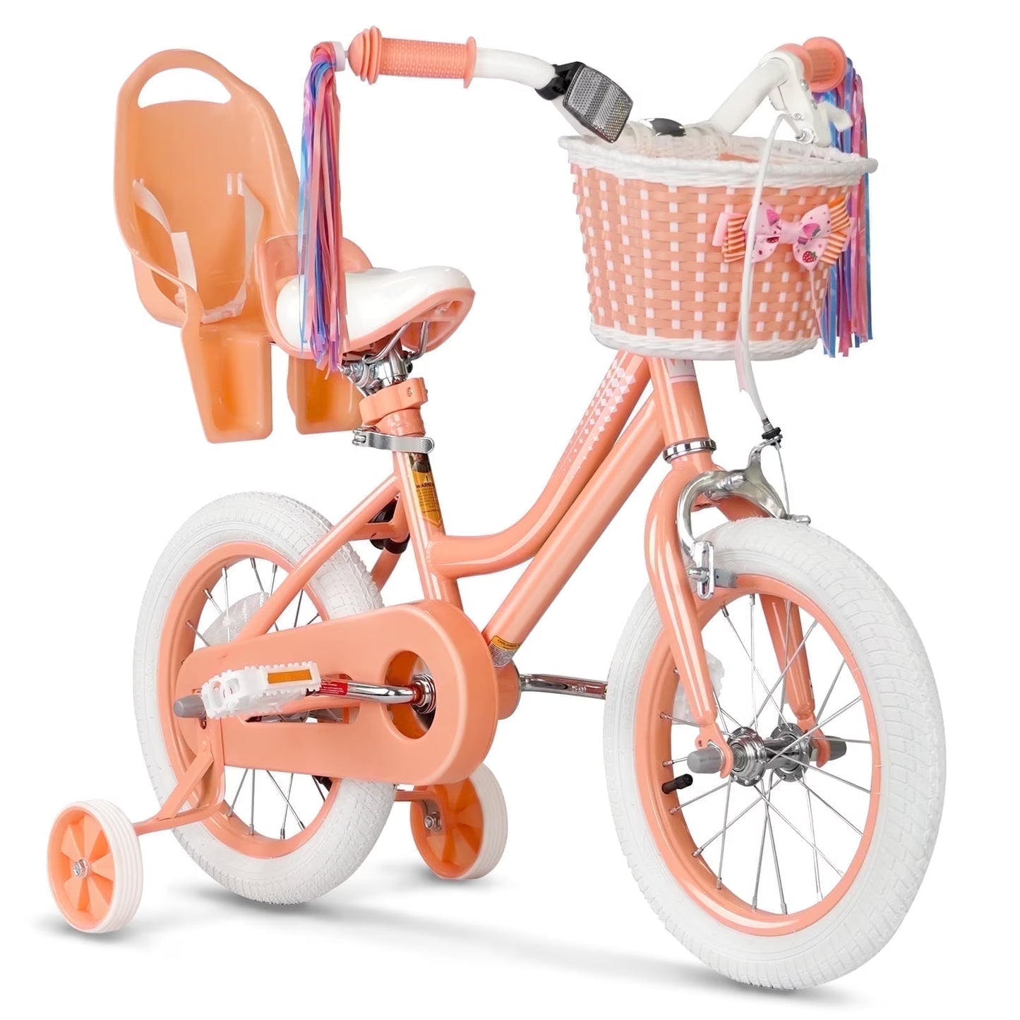 XJD Girls Bike for Toddlers 3-9 Years Old Kids, 12 14 16 Inch Kids Bike with Training Wheels, Streamers, Basket and Doll Seat, Children Bicycles with Handbrake