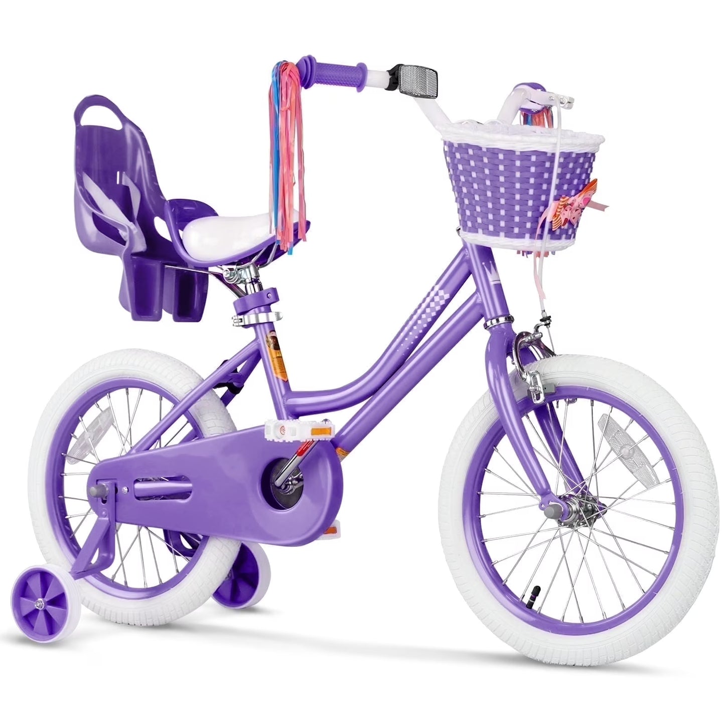 XJD Girls Bike for Toddlers 3-9 Years Old Kids, 12 14 16 Inch Kids Bike with Training Wheels, Streamers, Basket and Doll Seat, Children Bicycles with Handbrake