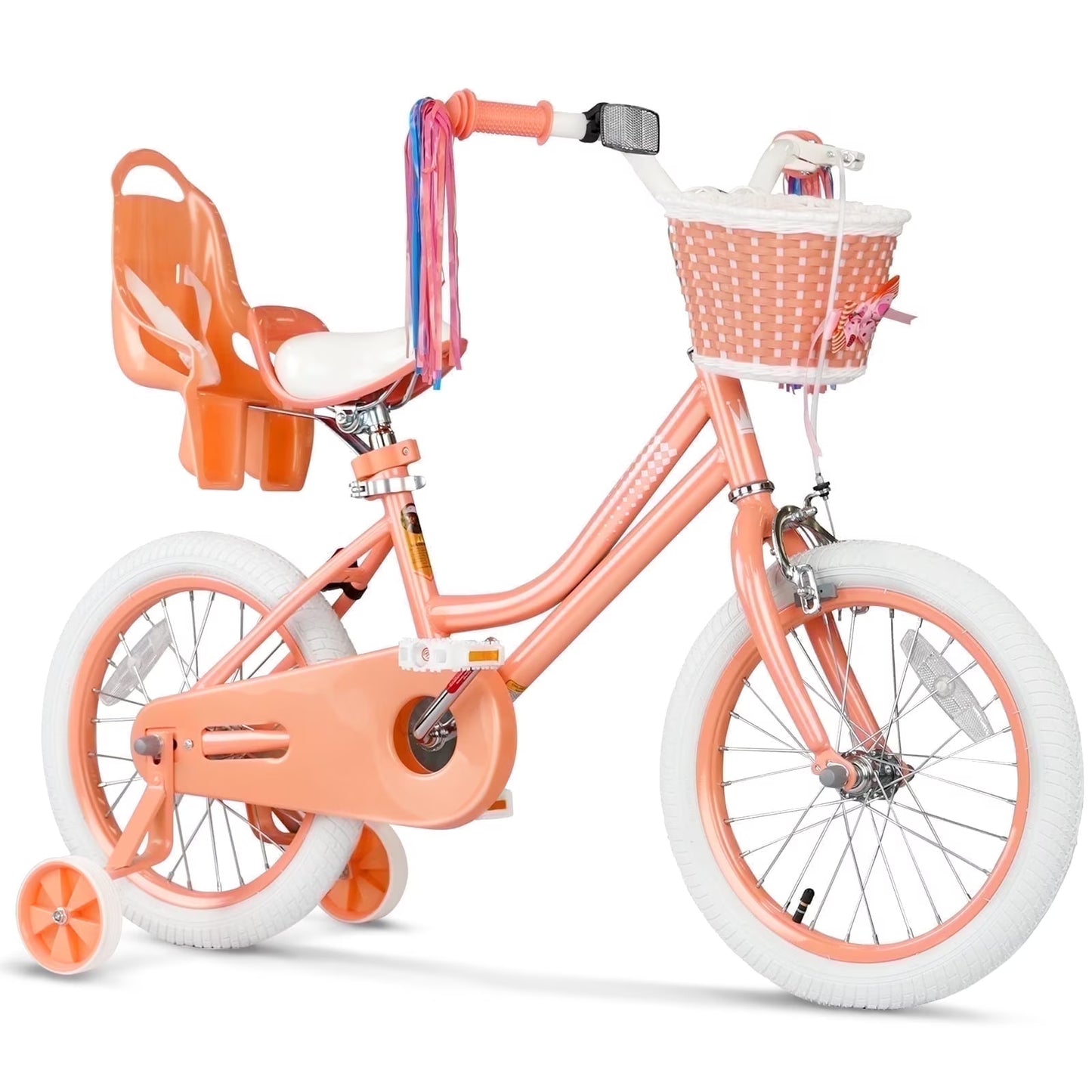 XJD Girls Bike for Toddlers 3-9 Years Old Kids, 12 14 16 Inch Kids Bike with Training Wheels, Streamers, Basket and Doll Seat, Children Bicycles with Handbrake