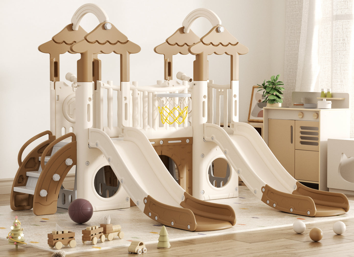 XJD 10-in-1 Jungle Toddler Slide with Climber, Kids Slide with Double Slides,Basketball Hoop,Indoor Slide Playset for Toddlers 1+,Slide Toddlers Playset playground Outdoor play Set