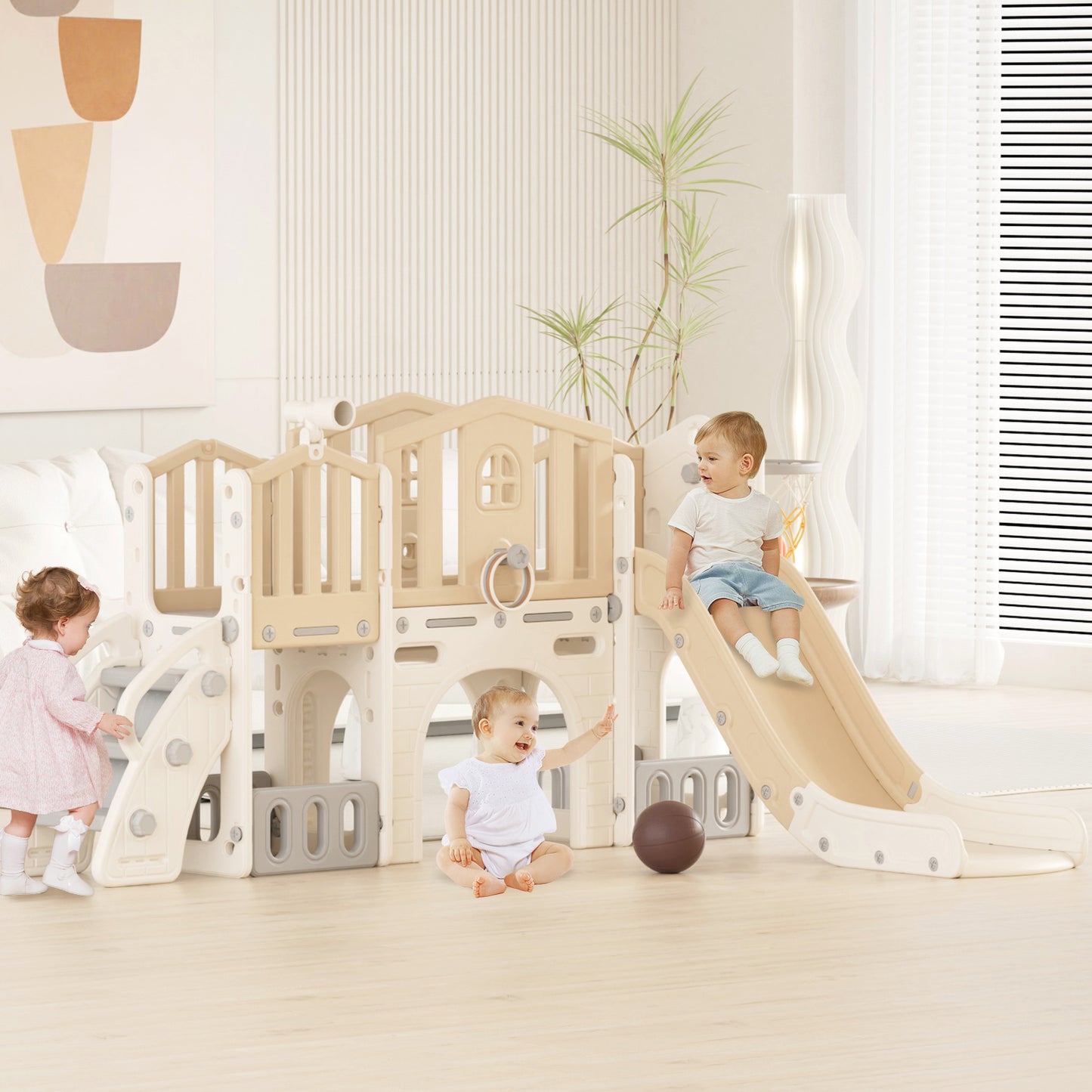 XJD 8-in-1 Toddler Slide with Climber, Kids Slide for Toddlers Age 1+,Basketball Hoop,Tunnel and Storage Space,Slide Toddlers Playset playground Outdoor Indoor play Set