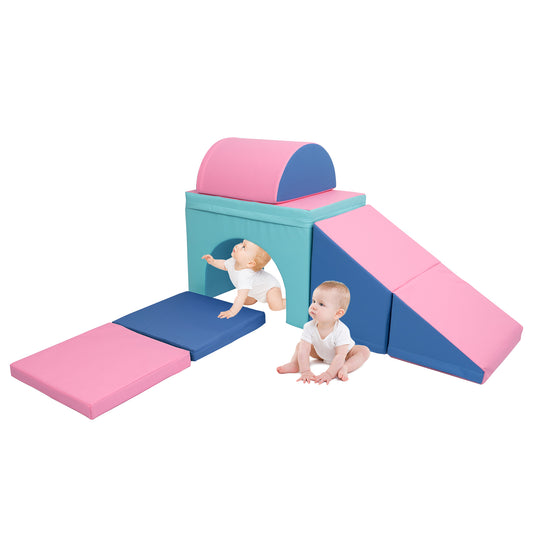 XJD Foam Climer Play Set, Climb and Crawl Activity Play Set – Lightweight Foam Shapes for Climbing, Crawling and Sliding for Toddlers and Kids, 5 Pieces, Pink