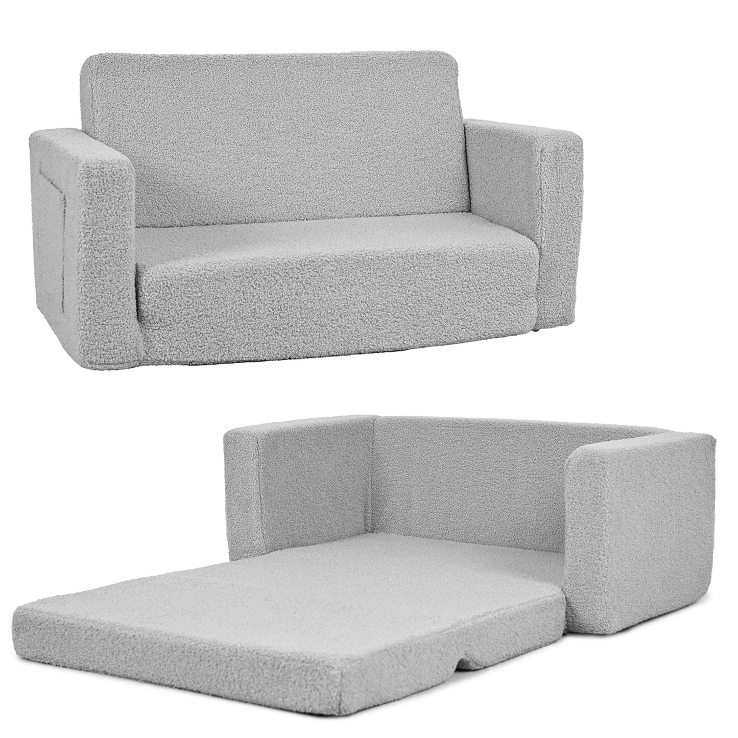 XJD Fold-Out Toddler Couch, 2-in-1 Toddler Soft Couch Fold Out, Extra Wider Seating Convertible Sofa to Lounger for Girls and Boys, Beige