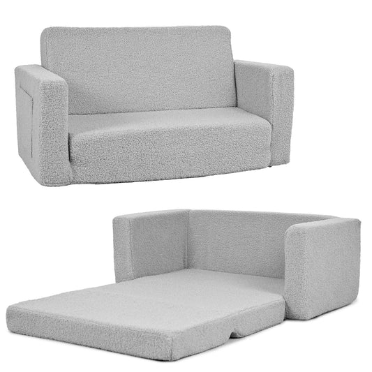 XJD Fold-Out Toddler Couch, 2-in-1 Toddler Soft Couch Fold Out, Extra Wider Seating Convertible Sofa to Lounger for Girls and Boys, Beige
