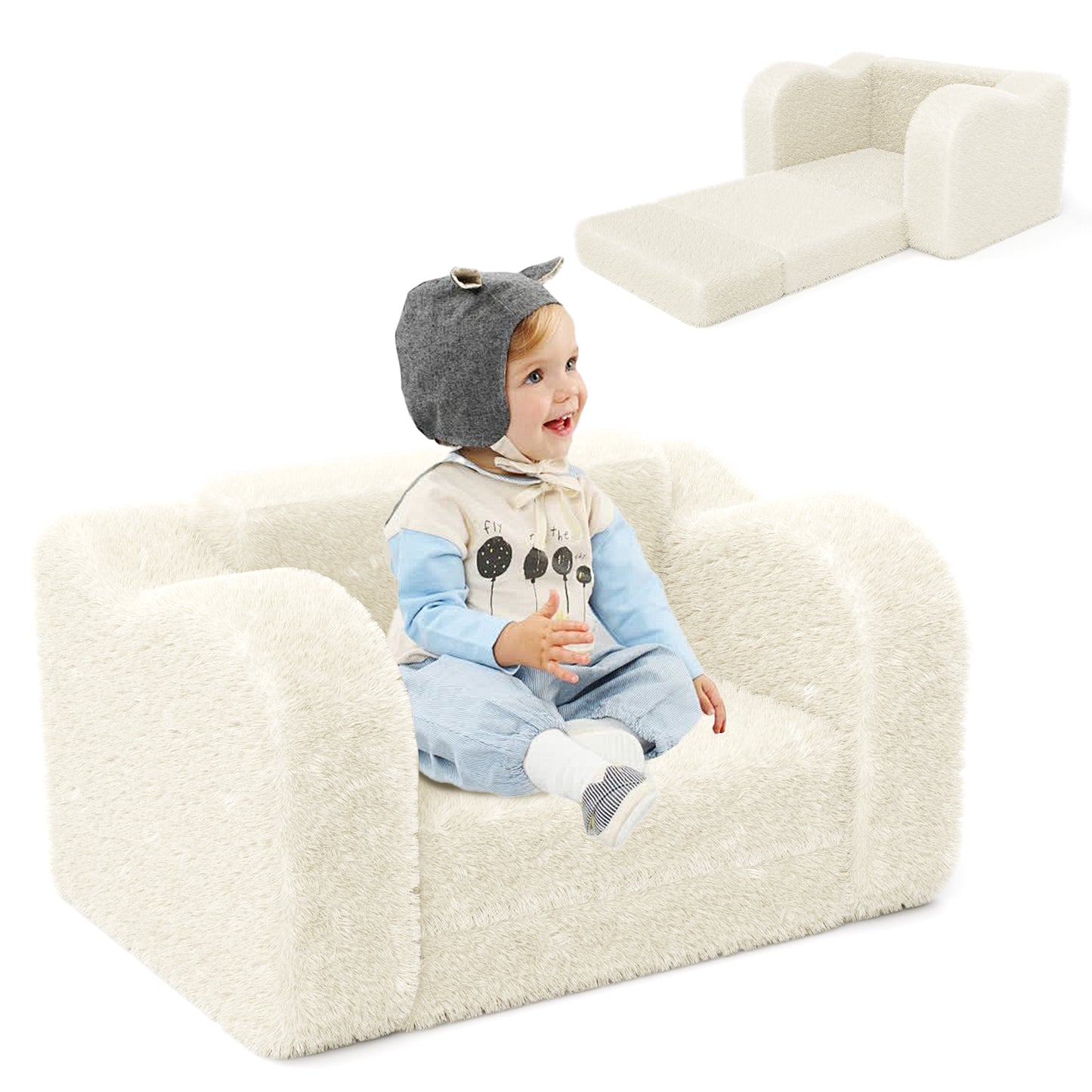 KORIMEFA Kids Sofa, 2-in-1 Toddler Comfy Flip Open Couch/Sleeper, with Star Pillow , Convertible Sofa to Lounger for Girls and Boys, 1-Seat,Blue