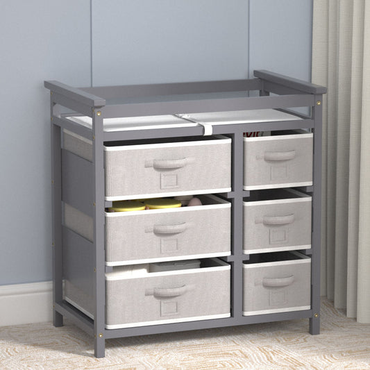 XJD Modern Baby Changing Table with 6 Storage Drawers and Pad Baby Changing Station, Diaper Changing Station - White