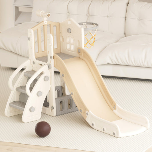 YUFU 4 in 1 Slide Climber for Toddler, with Ball & Hoop, Storage Space and Non-Slip Steps, Indoor Outdoor Baby Climber Playset Playground Freestanding Slide