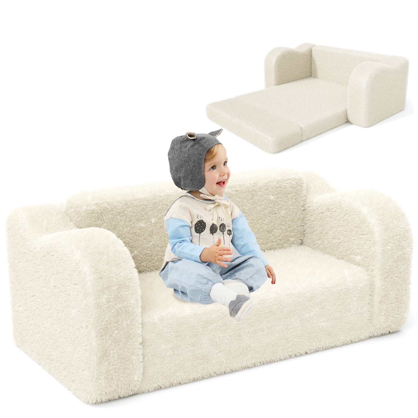 KORIMEFA Kids Sofa, 2-in-1 Toddler Comfy Flip Open Couch/Sleeper, with Star Pillow , Convertible Sofa to Lounger for Girls and Boys, 1-Seat,Blue