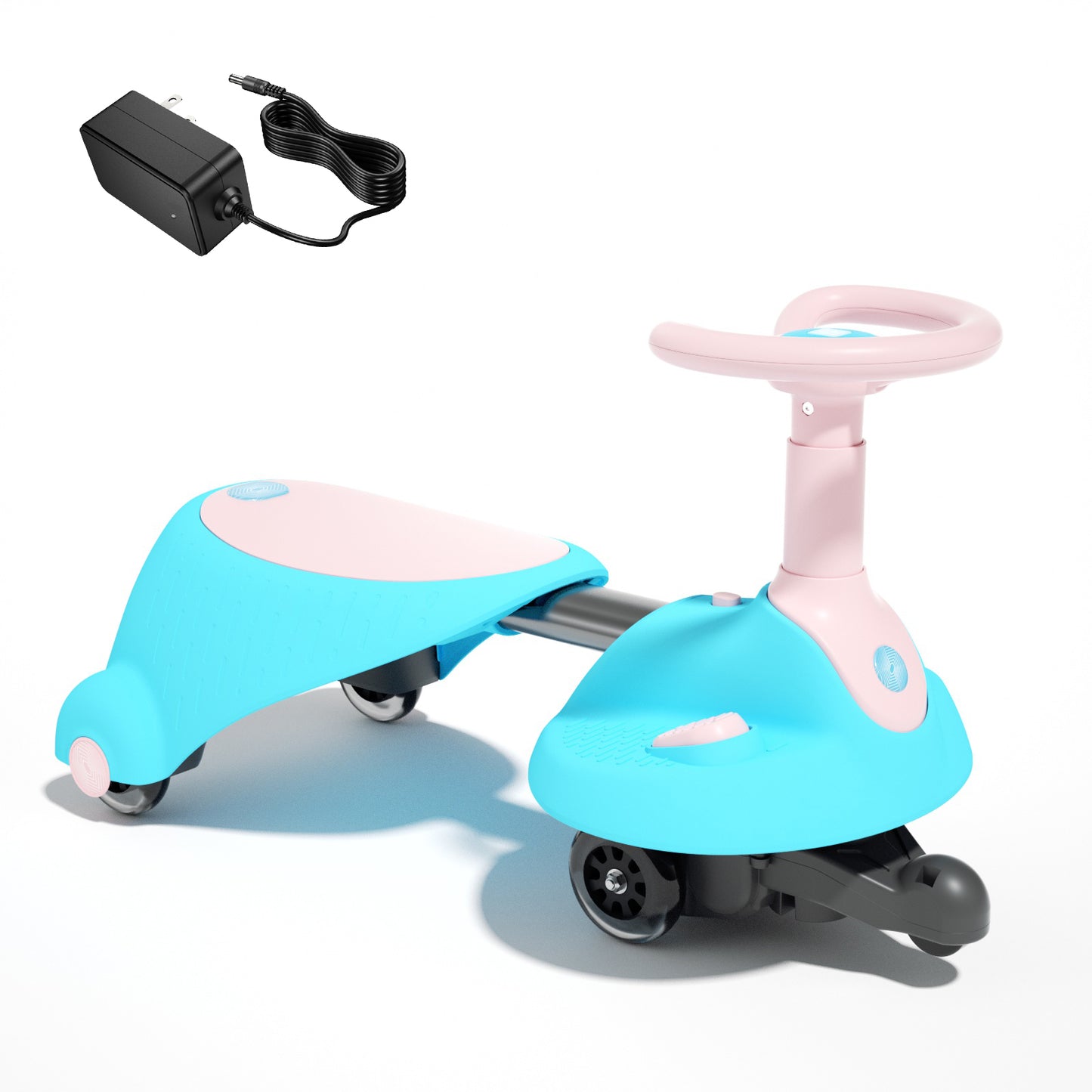 XJD Electric Wiggle Car, 2 in 1 Wiggle Car Ride on Toy with Pedal, Adjustable Length, Light Up Wheels, Rechargeable Battery, Anti-Rollover Structure, Swing Car with Music for Kids 3 Years and Up