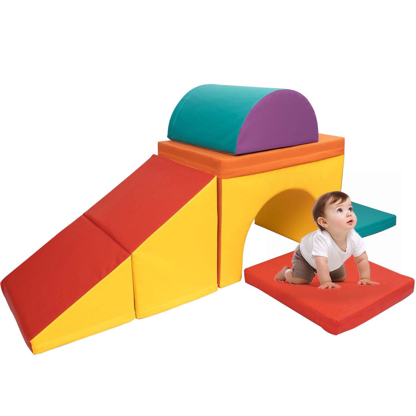 XJD 5-Piece Soft Zone Single Tunnel Toddler Climber, Foam Climbing Blocks for Toddlers, Climbing Toys for Toddlers 1-3 Crawl and Climb Foam Play Set with Tunnel, Baby Toddler Climbing Toys Indoor Foam