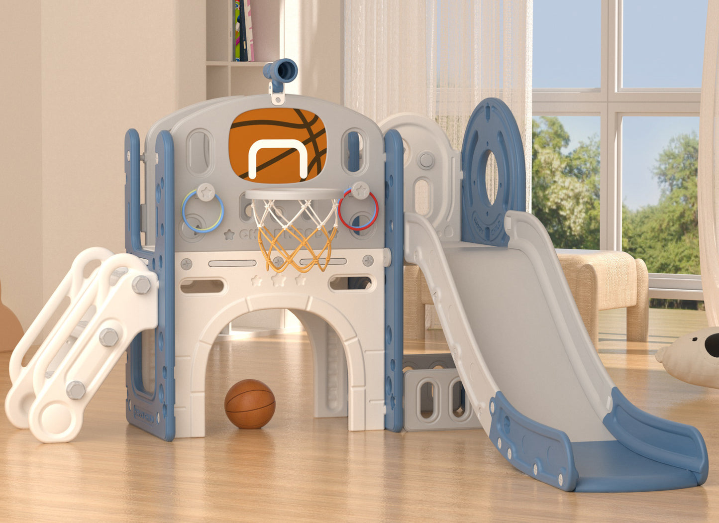 XJD 8-in-1 Toddler Slide Set,Kids Slide for Toddlers Age 1+, Toddler Climber Slide PlaySet with Basketball Hoop and Ball,Indoor Outdoor Slide Toddler Playset Toddler Playground Sets for Backyards