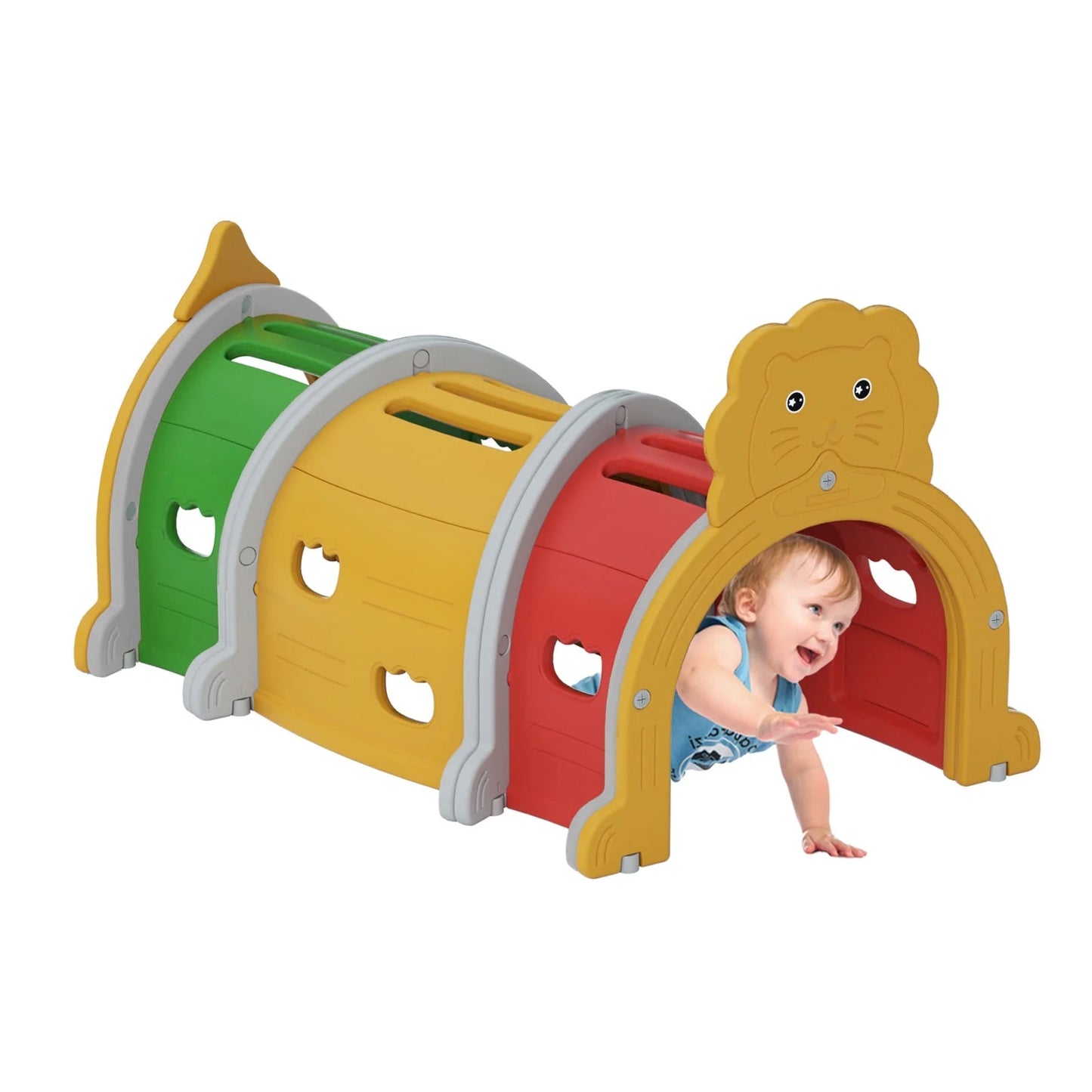 KORIMEFA Kids Play Tunnel for Toddlers, Caterpillar Tunnel Gift for 3-6 Boy Girl, Outdoor Indoor Climb and Crawl Through, 3 Sections, Lion