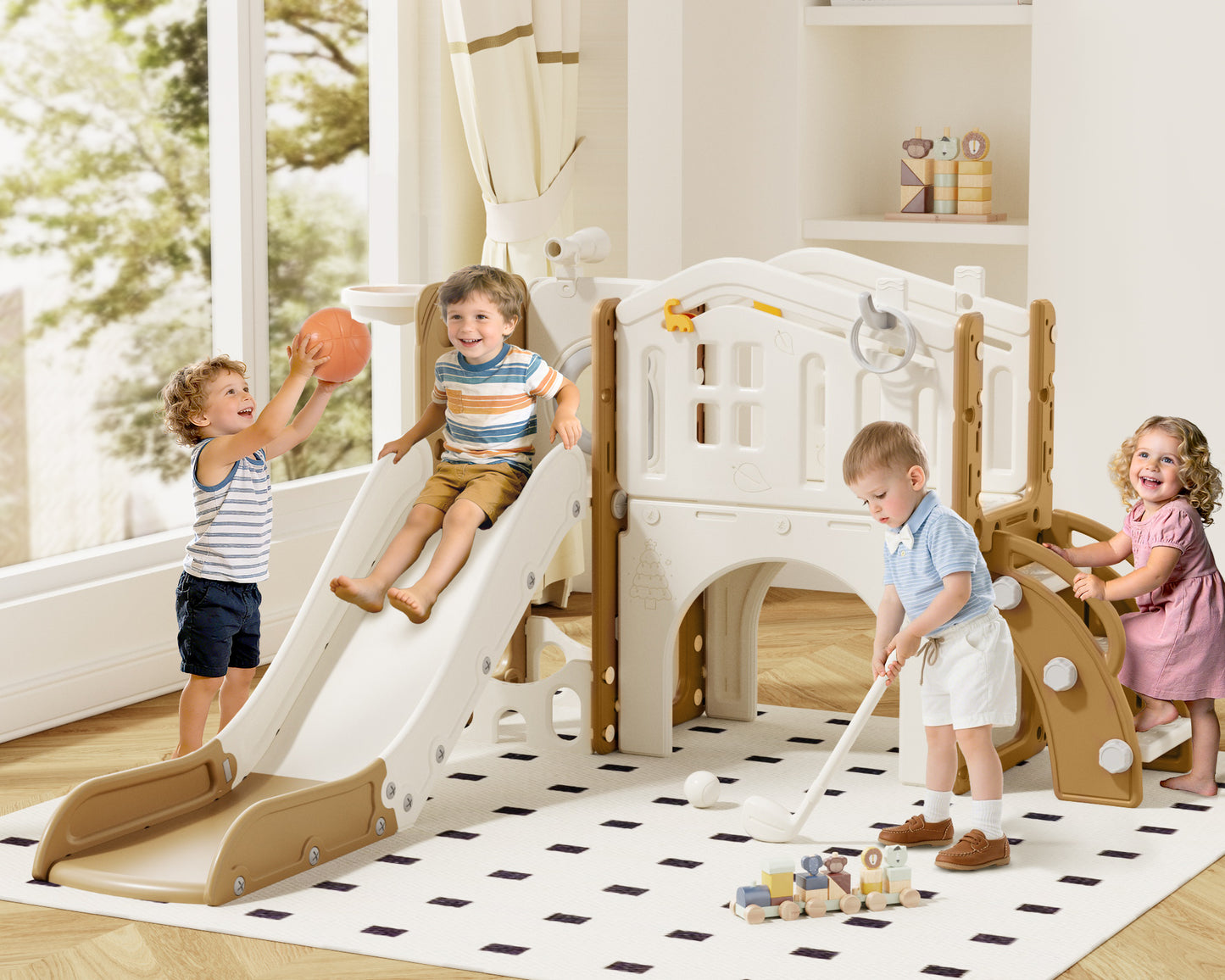XJD 10 in 1 Toddler Slide PlaySet for kids indoor/outdoor for Toddlers Age 1-3, Blue & Gray
