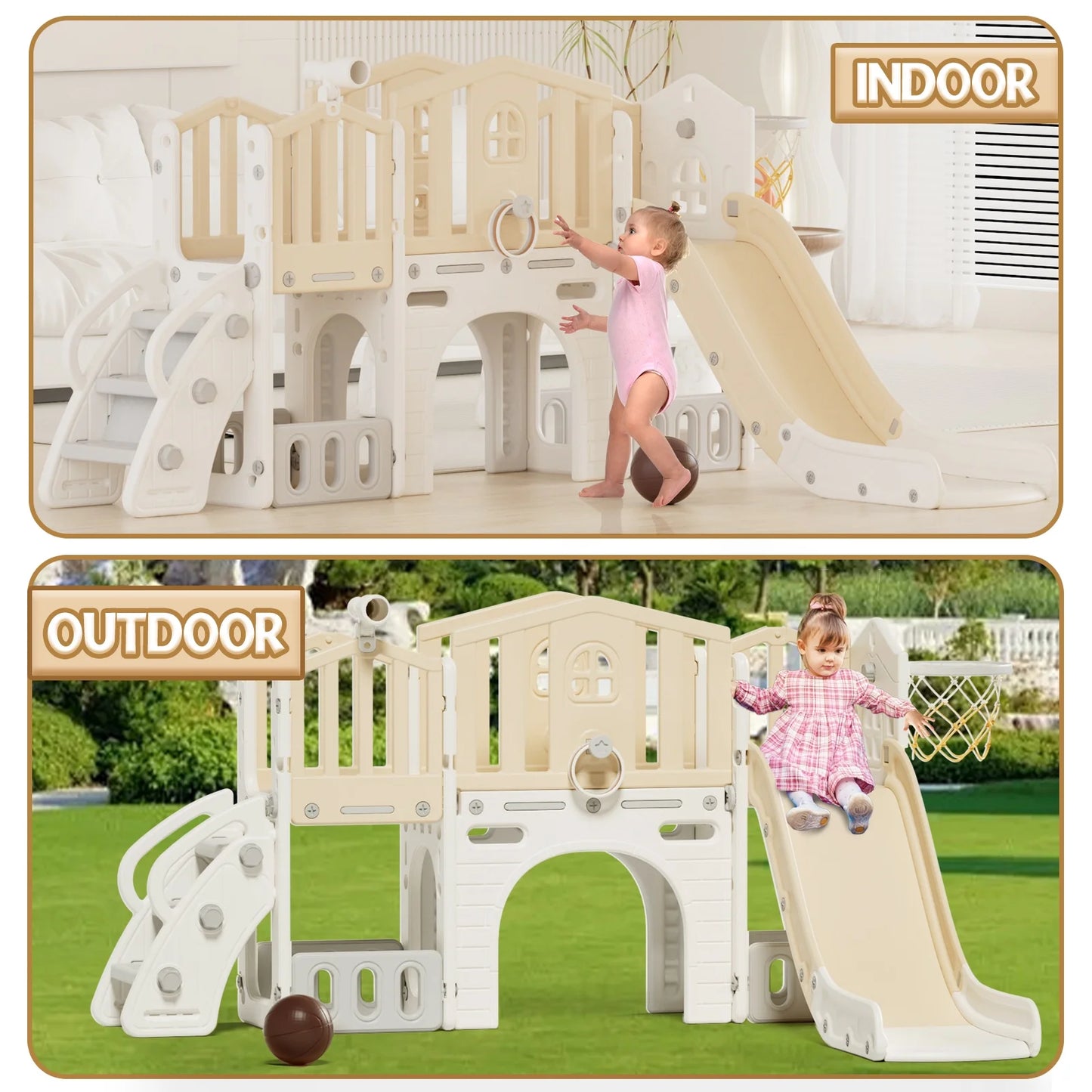 8 in 1 Kids Slide Set with Climber, Toddler Climber Slide Play Set