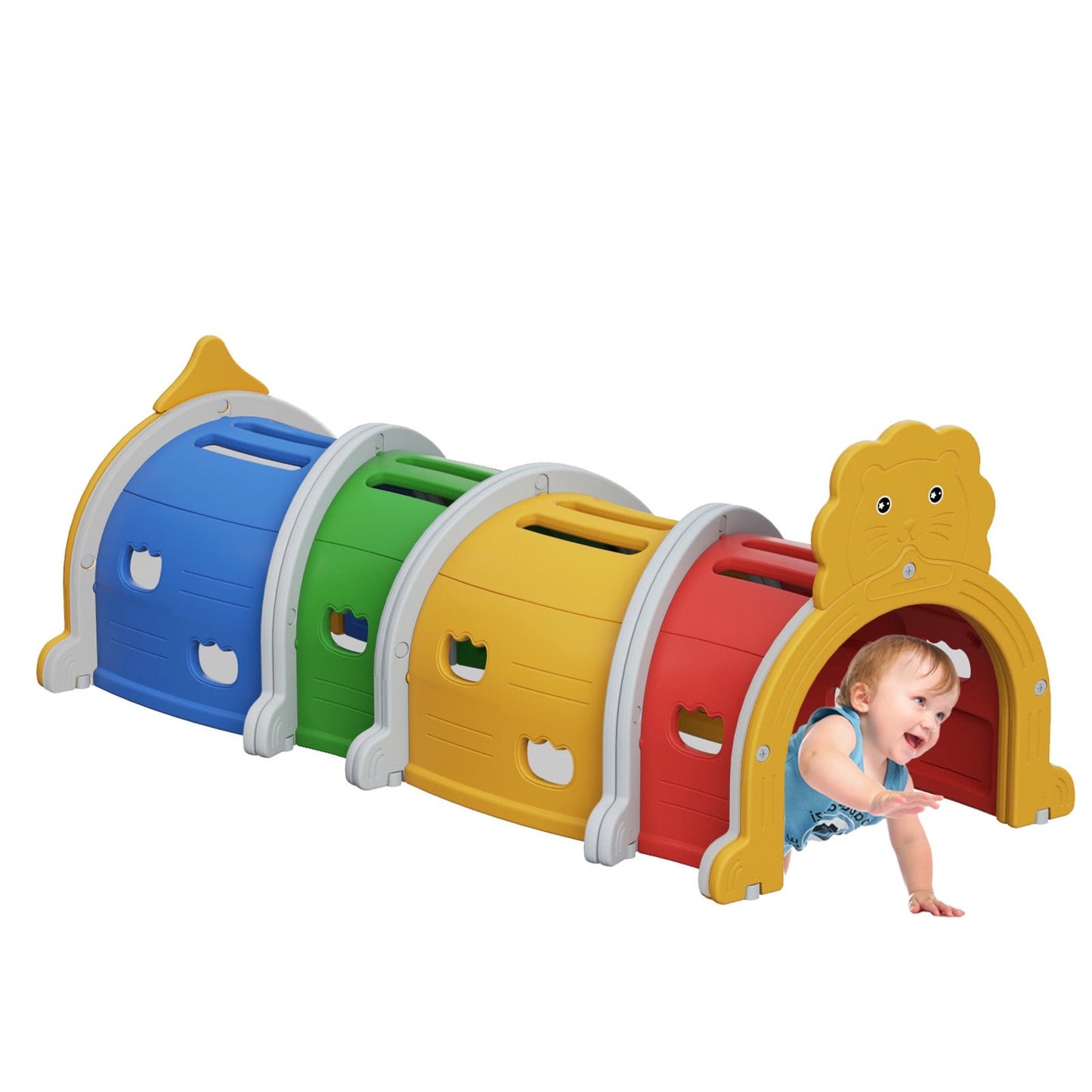 KORIMEFA Kids Play Tunnel for Toddlers, Caterpillar Tunnel Gift for 3-6 Boy Girl, Outdoor Indoor Climb and Crawl Through, 3 Sections, Lion