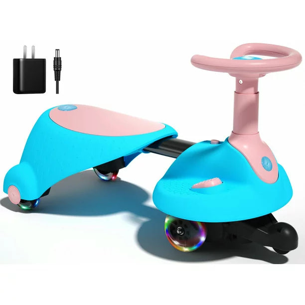 Electric Wiggle Car, 2 in 1 Wiggle Car Ride on Toy with Pedal, Adjustable Length, Light Up Wheels, Anti-Rollover Structure, Swing Car with Music for Kids 3 Years and Up