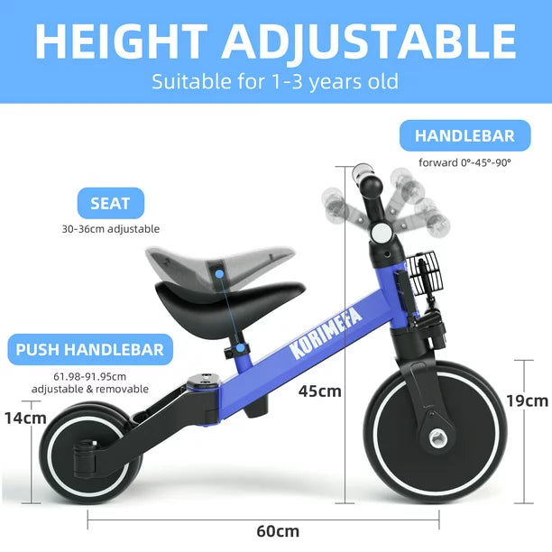 Toddler Bike with Push Handle,Tricycles for 1 to 3 Years Old, Toddler Tricycle with Push Handle for Boy Girl, Baby Bike Balance Bike