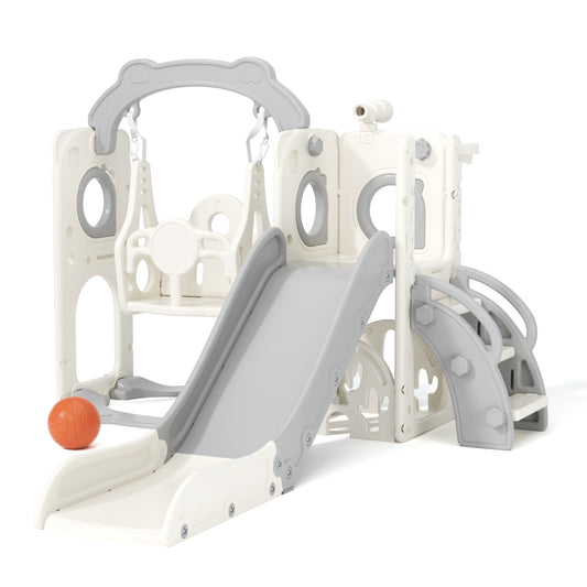XJD 8 in 1 Kids Slide and Swing Set, Toddler Slide Climber Playset with Ball & Basketball Hoop, Indoor Outdoor Playground for Boys & Girls