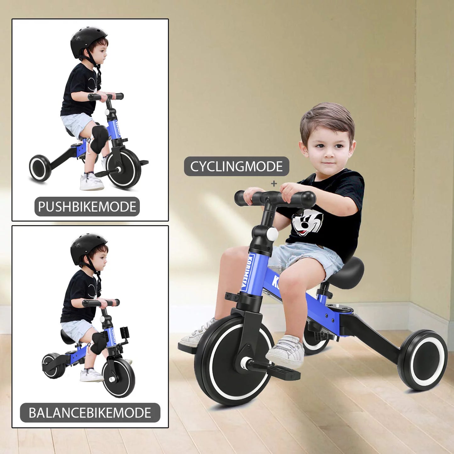 3 in 1 Kids Tricycle for 1-4 year olds, Toddler Bike Kids Trike for Balance Training, Baby Bike for Boy Girl