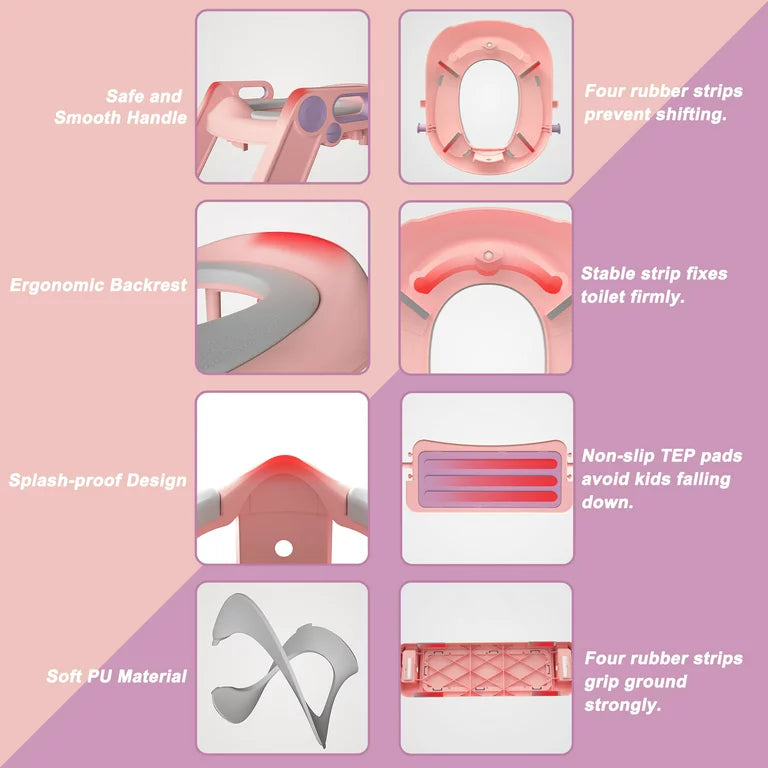 Baby Potty Training Seat, Foldable Potty Toilet Seat for Boys Girls Kids Toddler (Pink)