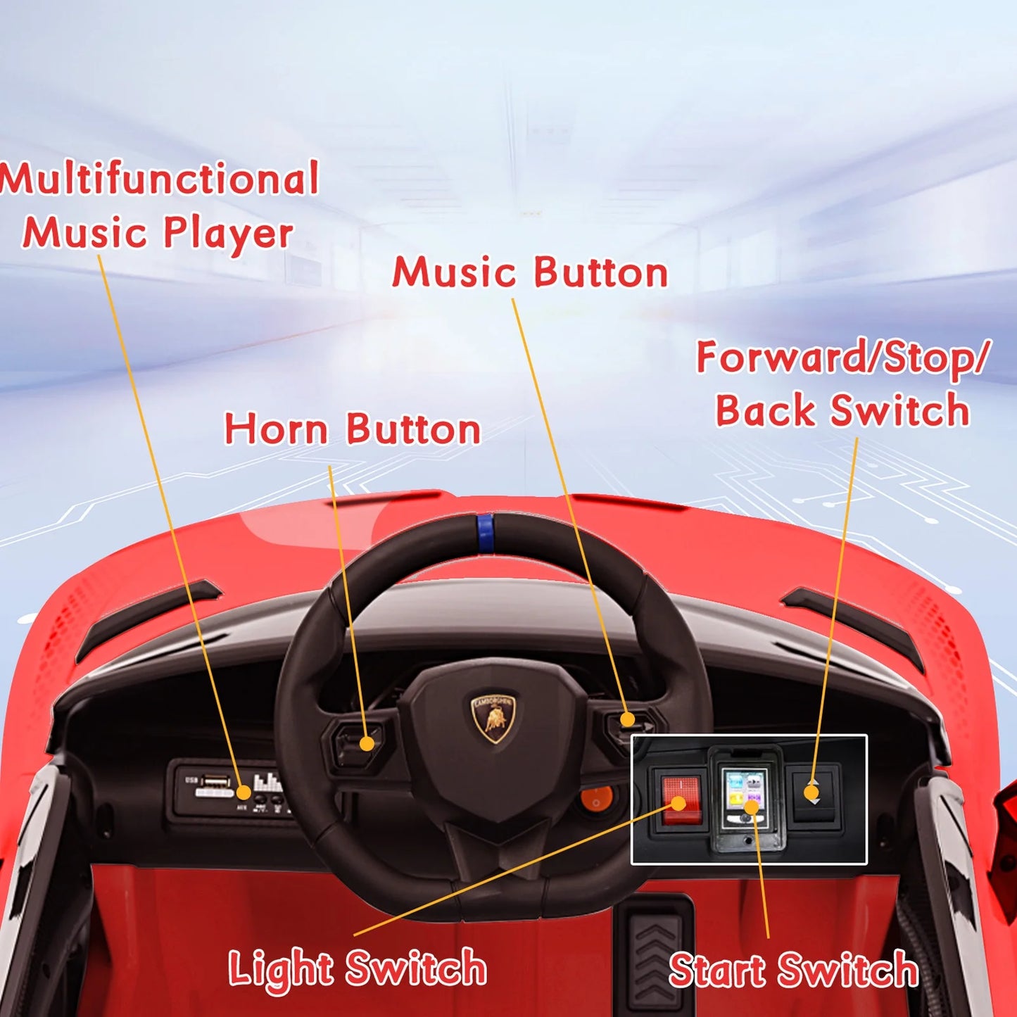 Kids Electric Ride On Car, 12V Licensed Lamborghini Electric Car Toy