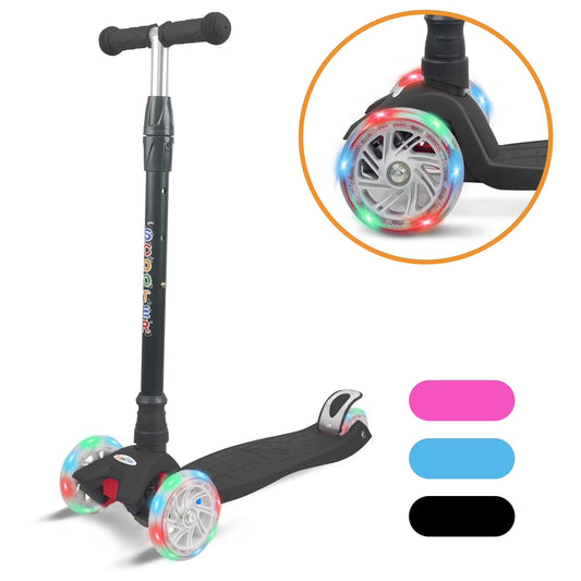 XJD 3 Wheel Kick Scooter for Kids,Foldable 3 Wheels Toddlers Scooter with LED Light & Adjustable Height, Best Gift for Boys Girls Outdoor Activities, Peach