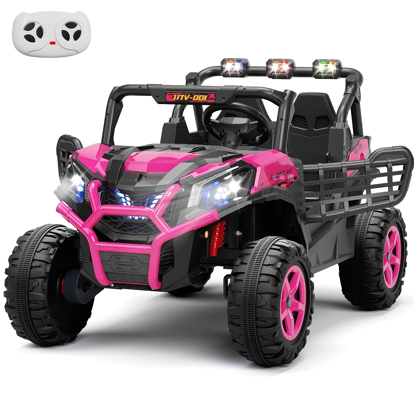 Kids 2 Seater Electric Ride on Toy Car, Electric Off-Road UTV with 4*200W Motor, Remote Control, Spring Suspension, LED Lights ,Bluetooth Music, RoseRed
