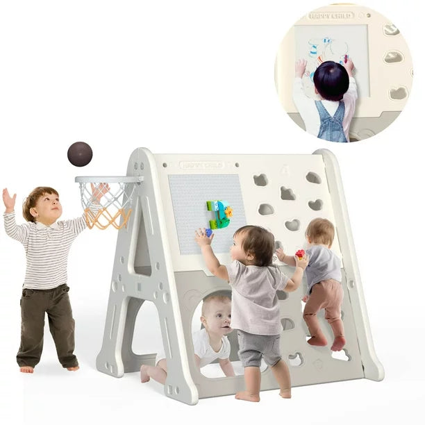 4 in 1 Triangle Climber Playset, Climbing Toys for Toddlers, Foldable Pikler Triangle Climber, Indoor Climbing Toys for Kids with Basketball Hoop