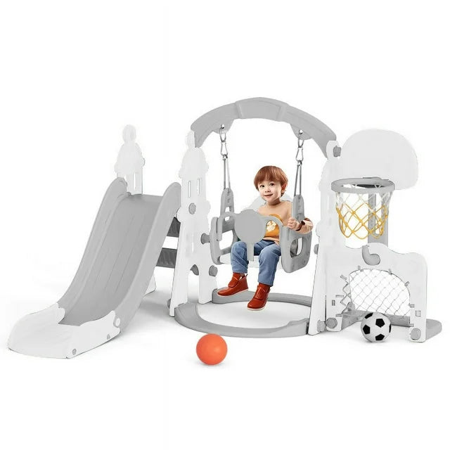 6-in-1 Kids Slide and Swing Set - Perfect for Toddlers 1-6 Years - Extra-Large Indoor and Outdoor Playground - Includes Slide, Swing, Basketball Hoop, and Climber