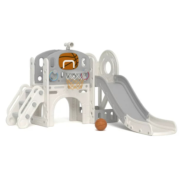 XJD 8-in-1 Toddler Slide Set,Kids Slide for Toddlers Age 1+, Toddler Climber Slide PlaySet with Basketball Hoop and Ball,Indoor Outdoor Slide Toddler Playset Toddler Playground Sets for Backyards