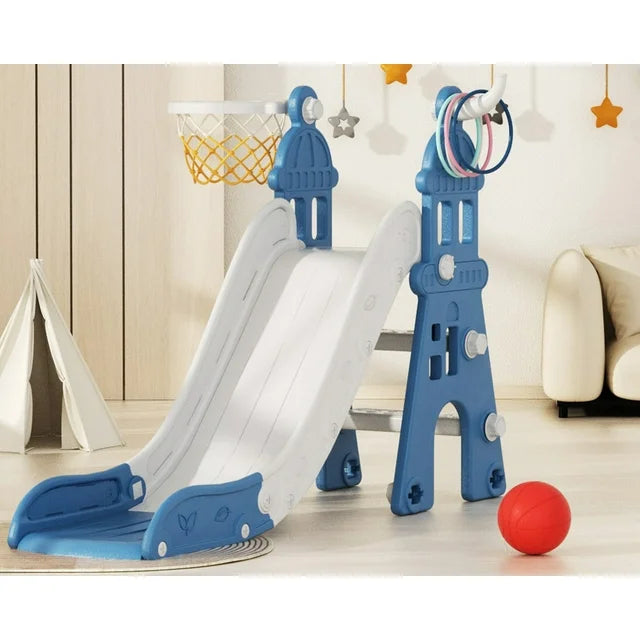 Kids Slide for Toddlers Age 1-3, Toddler Slide Climber Set for Indoor Outdoor, Baby Climber Toy Freestanding Slide with Basketball Hoop & Ring Game