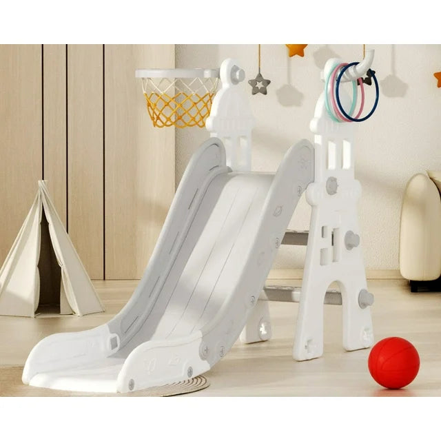 Kids Slide for Toddlers Age 1-3, Toddler Slide Climber Set for Indoor Outdoor, Baby Climber Toy Freestanding Slide with Basketball Hoop & Ring Game