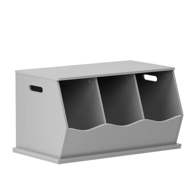 KORIMEFA Toy Storage Cubby, Kids Bookshelf, Stackable 3-Bin Toy Storage Cabinet, Bookcase Footboard, Children's Toy Shelf for Children's Room, Playroom, Hallway, Kindergarten, Gray